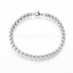 304 Stainless Steel Box Chain Bracelets, with Lobster Claw Clasps, Stainless Steel Color, 8-1/2 inch(21.7cm), 5mm