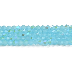 Chapelets de perles en verre électroplaqué d'imitation jade, de couleur plaquée ab , facette, Toupie, bleu profond du ciel, 4x4mm, Trou: 0.8mm, Environ 87~98 pcs/chapelet, 12.76~14.61 pouce (32.4~37.1 cm)