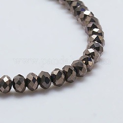 Electroplate Glass Bead Strands, Full Plated, Faceted, Rondelle, Black Plated, 8x6mm, Hole: 1mm, about 68pcs/strand, 17.3inch