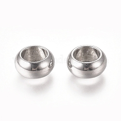 201 Edelstahl-Abstandhalter-Perlen, Flachrund, Edelstahl Farbe, 8x4 mm, Bohrung: 5 mm