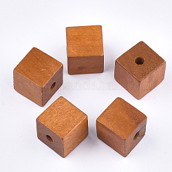 Bemalte natürliche Holzperlen, Würfel, Sandy Brown, 14~15x14~15x14.5~15 mm, Bohrung: 3.5 mm
