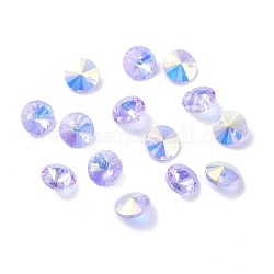 Galvanoplastie perles de verre transparentes, plaqué à moitié arc-en-ciel, toupie avec facettes, lilas, 8x4mm, Trou: 0.8mm