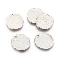 Alliage plat rond blanc martelé pendentifs, Sans cadmium & sans nickel & sans plomb, platine, 24x22x1mm, Trou: 2mm