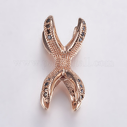 Brass Micro Pave Cubic Zirconia Beads, Long-Lasting Plated, Real Rose Gold Plated, Claw, 19x9mm, Hole: 2mm