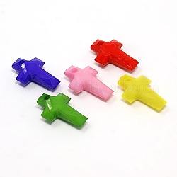 Opaque Plastic Acrylic Cross Pendants, Faceted, Mixed Color, 17x10x5mm, Hole: 1mm, about: 1666pcs/500g