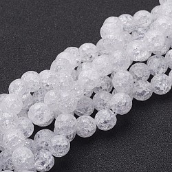 Synthetic Crackle Quartz Beads Strands, 128 Facets, Round, White, 10mm, Hole: 1mm, about 40pcs/strand, 16 inch