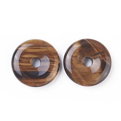 Natural Tiger Eye Pendants, Donut/Pi Disc, Donut Width: 12~12.5mm, 30~31x6~7mm, Hole: 6mm