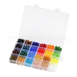 1080 Stück 24-farbige transparente Glasperle, facettiert, Doppelkegel, Mischfarbe, 6x5.5 mm, Bohrung: 1.2 mm, über 30pcs / Farbe