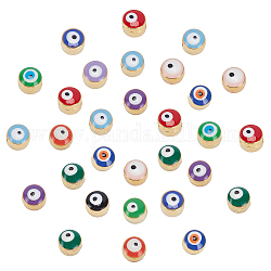 NBeads 12 Farben Legierung Emaille europäische Perlen, Großloch perlen, bösen Blick, golden, Mischfarbe, 5.5x5.5~7 mm, Bohrung: 1 mm, 12 Farben, 15 Stk. je Farbe, 180 Stück / Karton