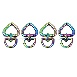 Moschettoni girevoli in lega di zinco color arcobaleno, girevole moschettone, cuore, 47mm