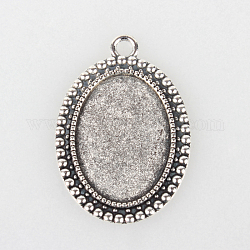 Tibetan Style Alloy Pendant Cabochon Settings, Cadmium Free & Lead Free, Oval, Antique Silver, Tray: 18x25mm, 37x26x2mm, Hole: 3mm, about 200pcs/kg