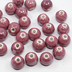 Manuell Porzellan Perlen, perlig, Runde, hellviolettrot, 12 mm, Bohrung: 2~3 mm
