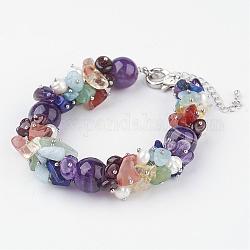 Bracelets de chakra pierres précieuses perles, avec fermoir pince de homard, platine, colorées, 7-1/2 pouce (192 mm) x 1/2 pouces ~ 5/8 pouces (12~16 mm)