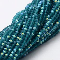 Half AB Color Plated Faceted Rondelle Glass Bead Strands, Frosted, Dark Cyan, 4~4.5x3~3.5mm, Hole: 0.8mm, about 150pcs/strand, 15.1 inch