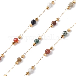 Chaînes de lien en 304 acier inoxydable, avec perles de pierres précieuses et bobine, non soudée, colorées, 1.2x0.2mm