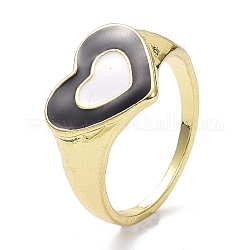 Anelli da dito smaltati in lega di cuore, oro chiaro, nero, 2mm, misura degli stati uniti 8 1/2 (18.5mm)