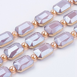Opaque Glass Beads Strands, with Brass Findings, Pearl Luster Plated, Faceted, Rectangle, Thistle, 13x18x7mm, Hole: 1mm, about 10pcs/strand, 9 inch (23cm)