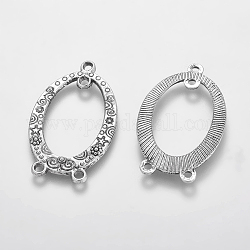 Tibetan Style Carved Oval Ring Chandelier Components, Cadmium Free & Lead Free, Antique Silver, 39x23x3mm