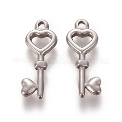 304 Stainless Steel Pendants, Heart Key, Stainless Steel Color, 20x8x2mm, Hole: 1.4mm