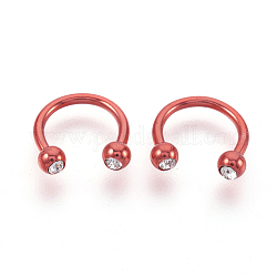 Electrophoresis 304 Stainless Steel Circular/Horseshoe Barbell with Rhinestone Round Ball, Nose Septum Rings, Cartilage Earrings, Red, 10.5x10.5mm, Pin: 18 Gauge(1mm), Inner Diameter: 8.5mm