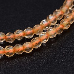 Citrine naturelle perles rondes brins, facette, teints et chauffée, 3mm, Trou: 0.5mm, Environ 138~142 pcs/chapelet, 15.3 pouce