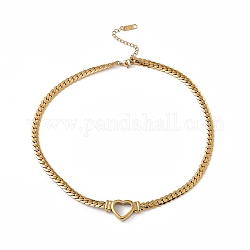 304 Edelstahl-Halskette mit ausgehöhlten Herzanhängern und kubanischen Gliederketten für Damen, golden, 14.96 Zoll (38 cm)