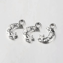 Tibetan Style Alloy Moon and Star Pendants, Antique Silver, 19x11x2mm, Hole: 3mm