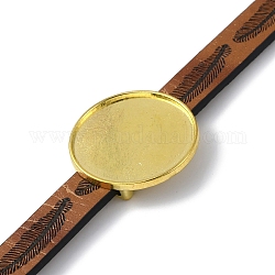 Flache, runde Gliederarmbandfassungen aus Legierung, passend für Cabochons, mit Federmuster-PU-Lederschnüren, golden, 8 Zoll (20.3 cm), Fach: 24.5x24.5 mm