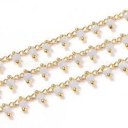 3.28 Fuß handgefertigte Glasperlenketten, mit Messingösen, golden, gelötet, Runde, facettiert, lichtgrau, 2.5x2x0.4 mm, Perlen: 3x2 mm
