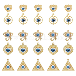 Dicosmétique 30 pièce 5 styles de breloques mauvais œil bleues, breloques de perles mauvais œil bleues dorées, breloques d'oeil égyptien doré, pendentifs en émail doré clair pour l'artisanat de bijoux à faire soi-même. trou: 1.5~2.5mm