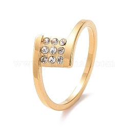 Anillo de dedo cuadrado de rhinestone de cristal, chapado en iones (ip) 304 joyería de acero inoxidable para mujer, dorado, nosotros tamaño 6~9 (16.5~18.9 mm)