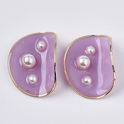 Ciondoli in resina epossidica, con abs imitazione plastica perla e lunetta aperta in ottone placcato oro chiaro, curvatura tonda piatta, prugna, 38~39x26~30x16~19mm, Foro: 1.5 mm