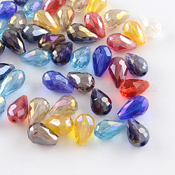 AB-Color Plated teardrop, Glass Beads, Faceted, Mixed Color, 15x10mm, Hole: 1.5mm