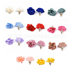 Cloth Pendants, with CCB Plastic, 6-Petal, Flower, Golden, Mixed Color, 26~27x17~28mm, Hole: 1.6mm