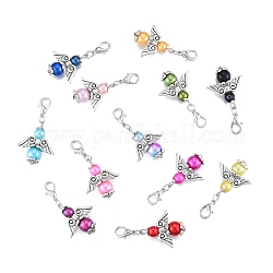 Alloy Angel Pendant Decoration, with CCB Imitation Pearl Beads, Lobster Clasp Charms, Clip-on Charms, for Keychain, Purse, Backpack Ornament, Stitch Marker, Mixed Color, 3.8cm, 1pc/color, 12 colors, 12pcs/bag