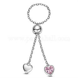 Shegrace 925 Sterling Silber Ringe, mit Klasse aaa Kubik Zirkonia, Kabelketten und runde Perlen, Herz, Platin Farbe, 80 mm