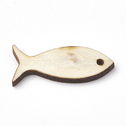 Cabochons de madera, formas de madera cortadas con láser, pescado, PapayaWhip, 30x13x2.5mm