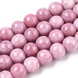Fili di perline rotonde in vetro craquelé opaco, pietre d'imitazione, tondo, perla rosa, 10mm, Foro: 1.5 mm, circa 80pcs/filo, 30.31~31.10 pollice (77~79 cm)