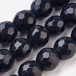 Natürliche Malaysia Jade Perlen Stränge, gefärbt, facettiert, Runde, Schwarz, 8 mm, Bohrung: 1 mm, ca. 45 Stk. / Strang, 14.9 Zoll