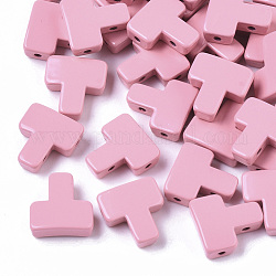 Enlaces de múltiples hilos de aleación pintados con spray, sin plomo y cadmio, para la fabricación de pulseras elásticas de azulejos, forma de t, rosa, 11x10.5x4mm, agujero: 1 mm
