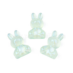 Transparent Acrylic Cabochons, Half Hole, Glitter Beads, Rabbit, Aquamarine, 25x16x8mm, Half Hole: 1mm