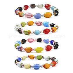 Joli bracelet extensible en perles de couleur bonbon pour adolescente femme, bracelet perles de verre nacrées ovales millefiori & rondes, couleur mixte, diamètre intérieur: 2-3/8 pouce (6 cm)