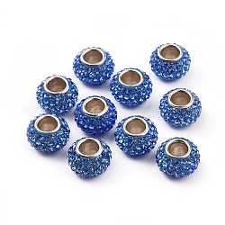 Österreichische Kristall europäischen Perlen, Großloch perlen, Sterling Silber Single-Core, Klasse aaa, Rondell, 206 _sapphire, ca. 11 mm Durchmesser, 7.5 mm dick, Bohrung: 4.5 mm