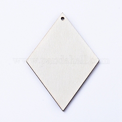 Natural Wood Big Pendants, Undyed, Laser Cut Wood Shape, Wood Slice, Rhombus, for DIY Craft Jewelry Making Accessory, Antique White, 69x49x2.5mm, Hole: 1.5mm