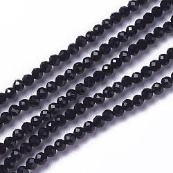 Chapelets de perles en verre, facette, ronde, noir, 3~3.5x2.5~3mm, Trou: 0.3mm, Environ 114~125 pcs/chapelet, 14 pouce (35.5 cm)