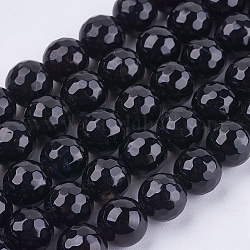 Natural Black Onyx Round Beads Strand, Dyed, Faceted, Black, 8mm, Hole: 1mm, about 47pcs/strand, 15.35 inch