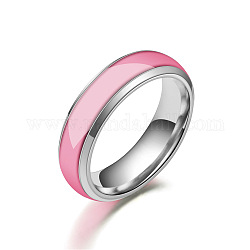 Leuchtender 304 Flachband-Fingerring aus Edelstahl, Im Dunkeln leuchtender Schmuck für Männer und Frauen, Perle rosa, uns Größe 11 (20.6mm)