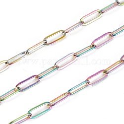 Placage ionique (ip) 304 chaînes de trombones en acier inoxydable, chaînes de câble allongées étirées, soudé, avec bobine, couleur arc en ciel, 10x3.5x0.8mm, environ 32.8 pied (10 m)/rouleau