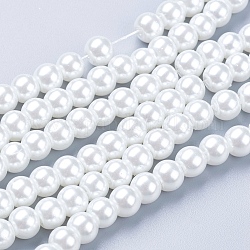 Glass Pearl Beads Strands, for Beading Jewelry Making, Pearlized Crafts Jewelry Making, Round, White, 6mm, Hole: 1mm, about 140pcs/strand, 32 inch