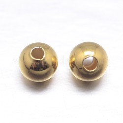 Vraies perles d'espacement rondes en argent sterling plaqué 18k or véritable, or, 4mm, Trou: 1~1.3mm